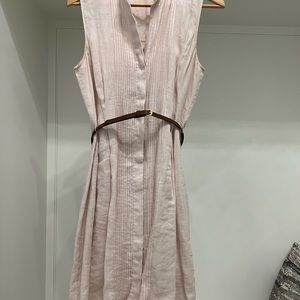 Theory Linen Sleeveless Dress with Leather Belt - Size 8 (fits like a size 4-6)